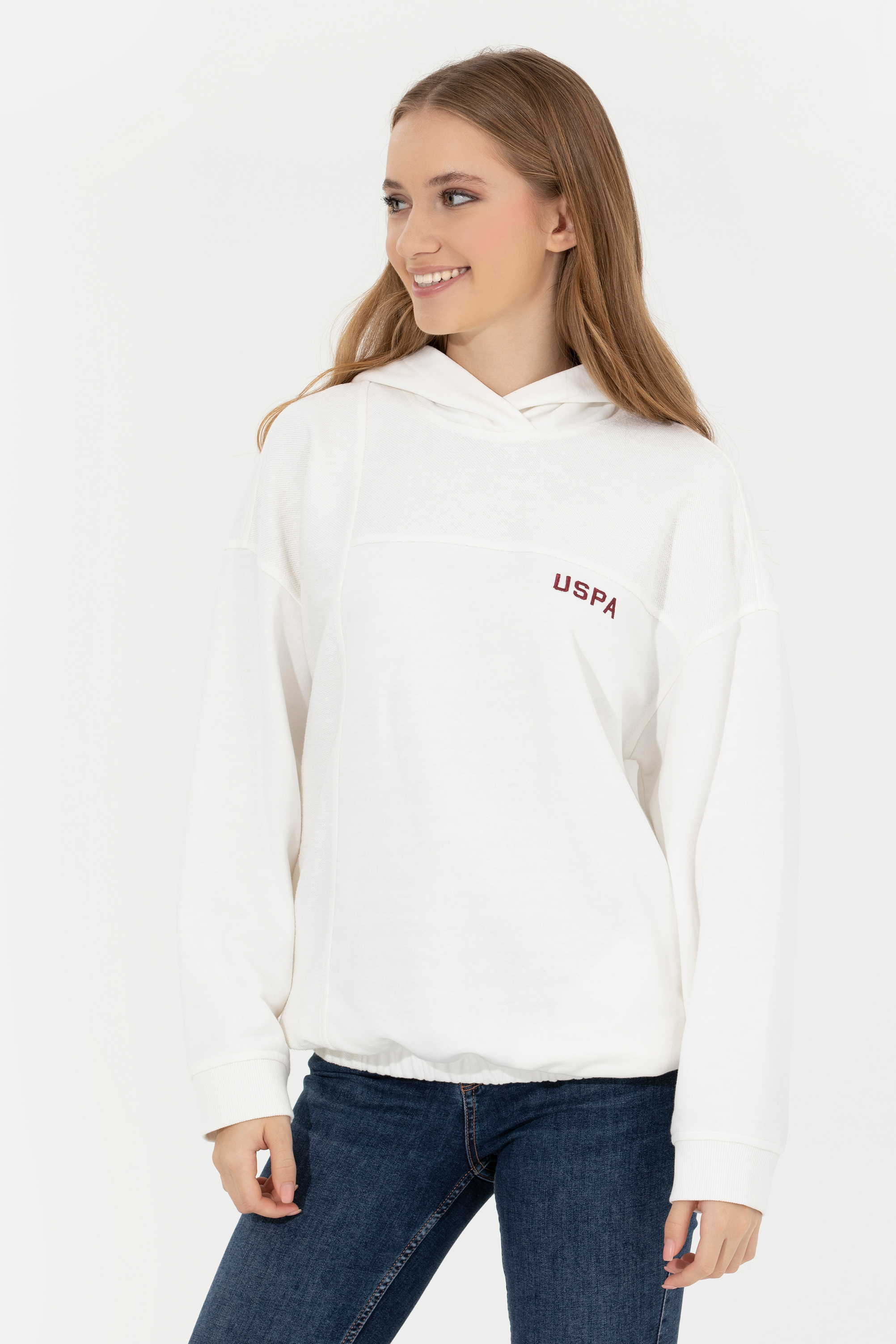 Kadın Ekru Kapüşonlu Sweatshirt