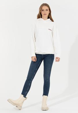 Kadın Ekru Kapüşonlu Sweatshirt - 50261256008