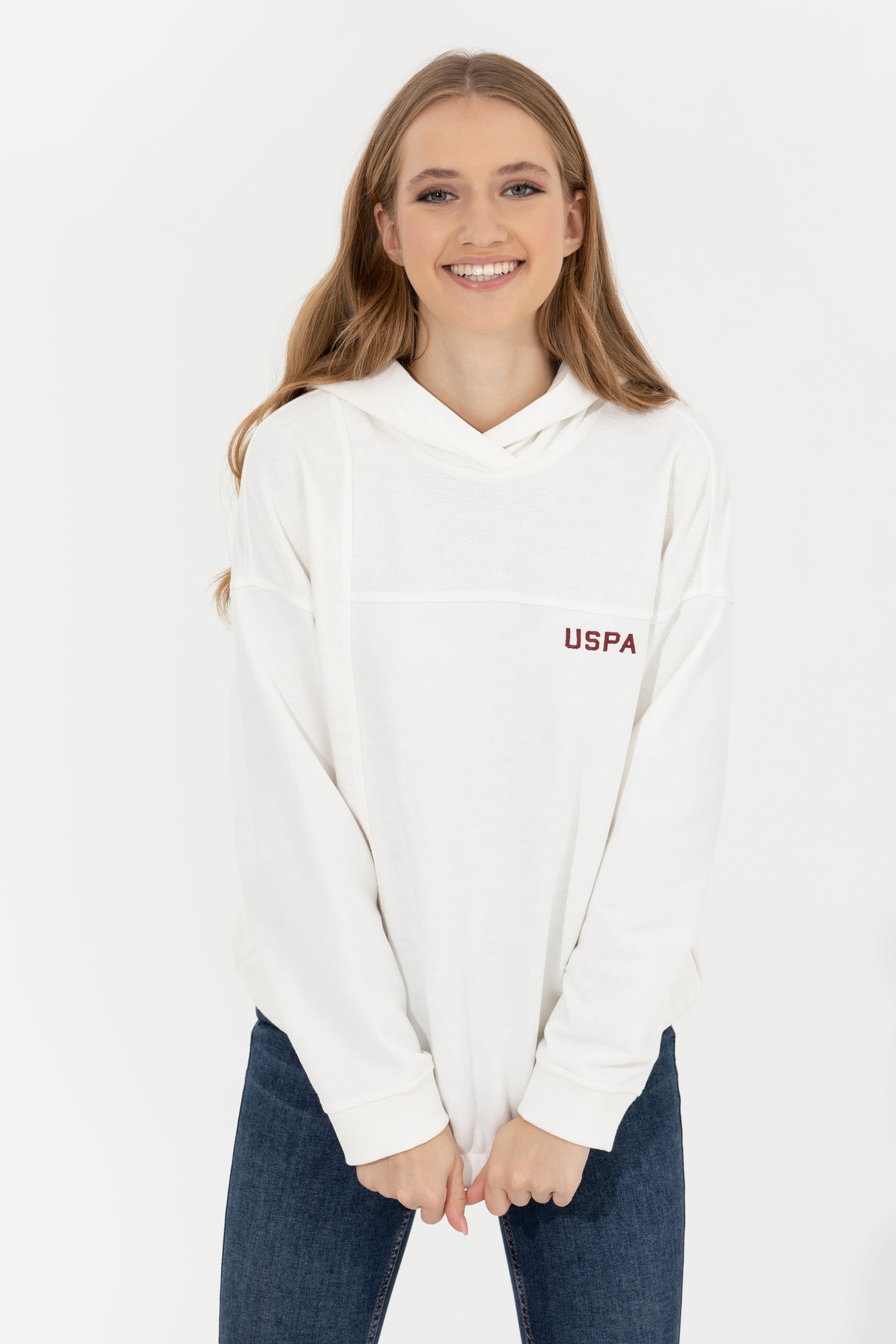 Kadın Ekru Kapüşonlu Sweatshirt - Image 2