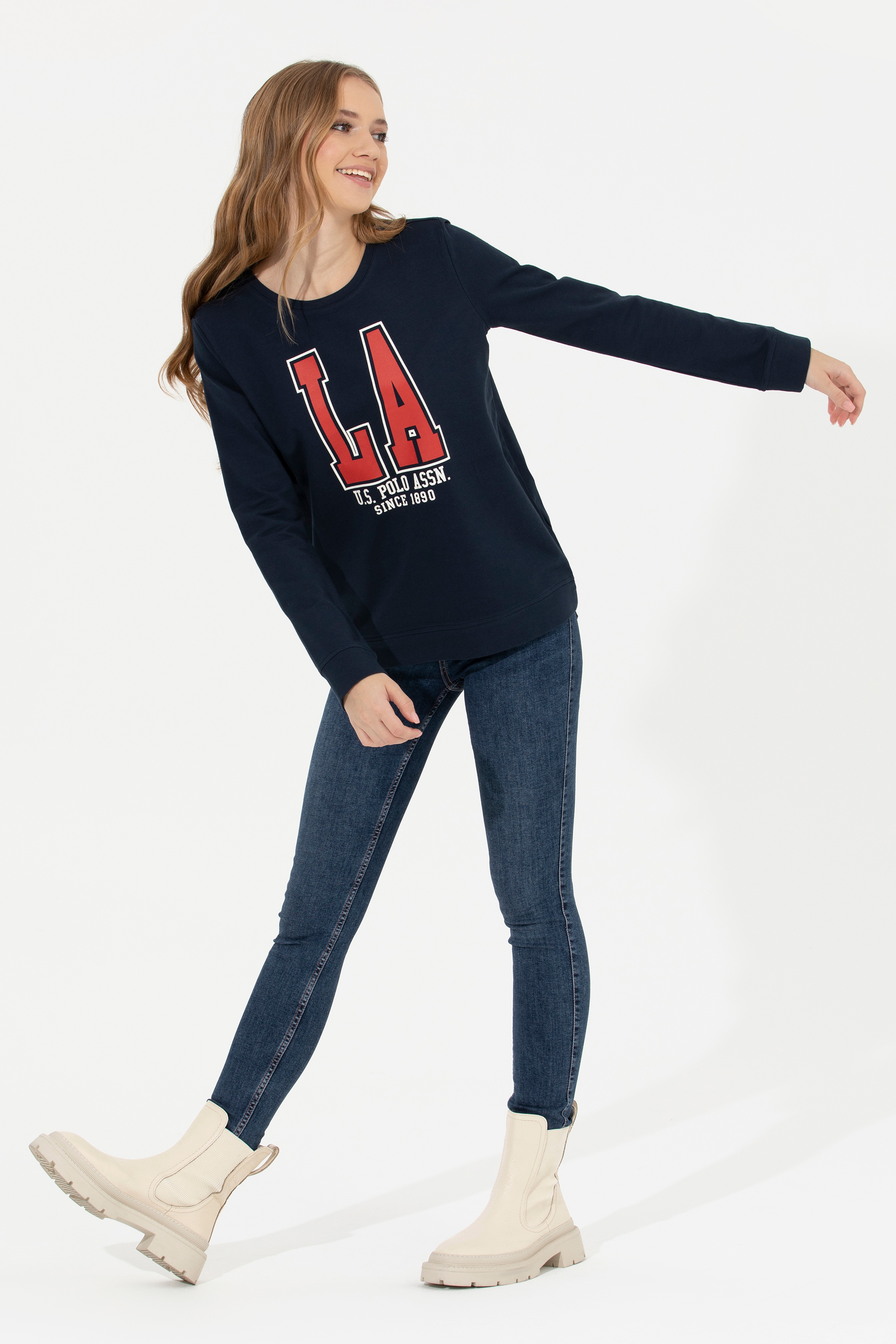 Kadın Lacivert Bisiklet Yaka Sweatshirt - Image 2