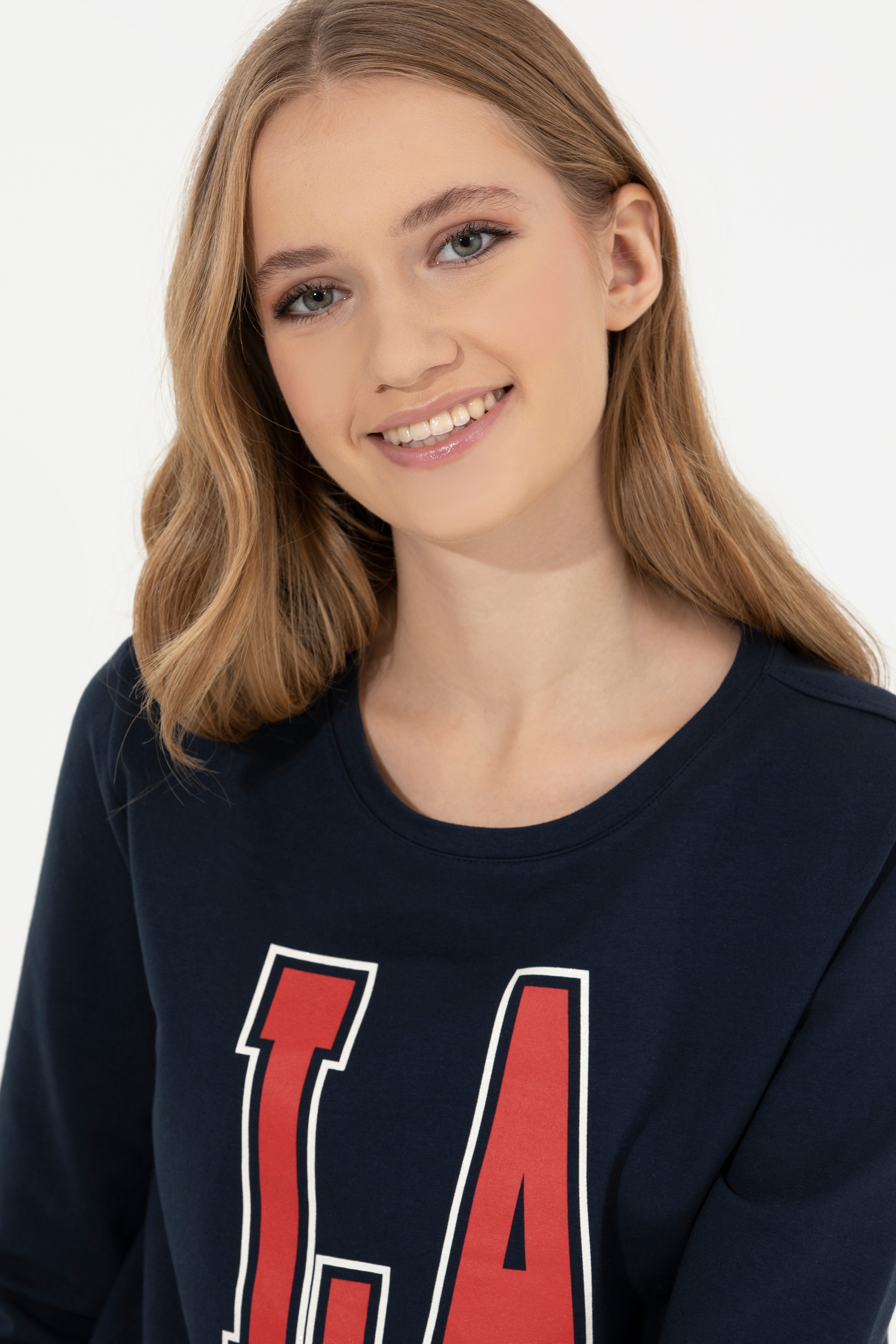 Kadın Lacivert Bisiklet Yaka Sweatshirt - Image 4