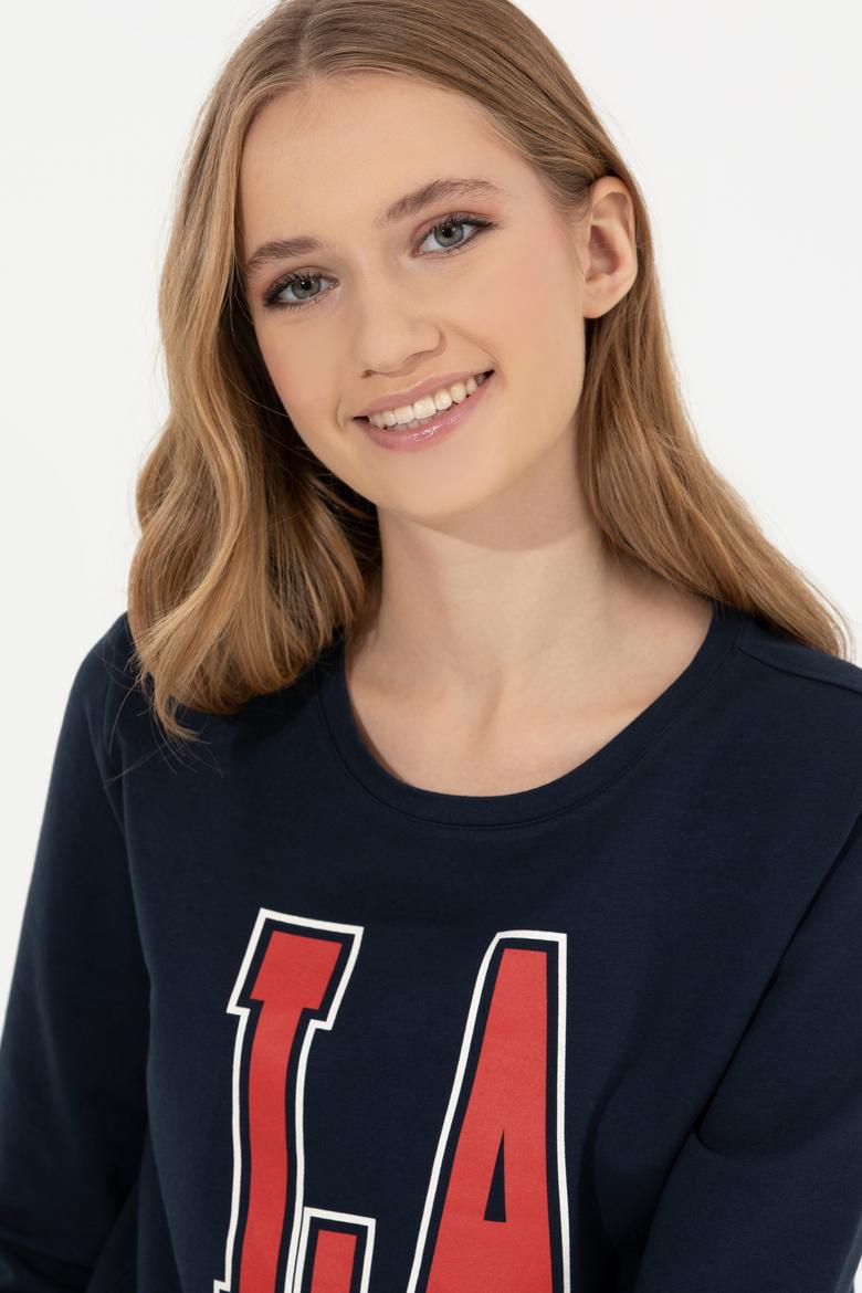 Kadın Lacivert Bisiklet Yaka Sweatshirt - 50260878005