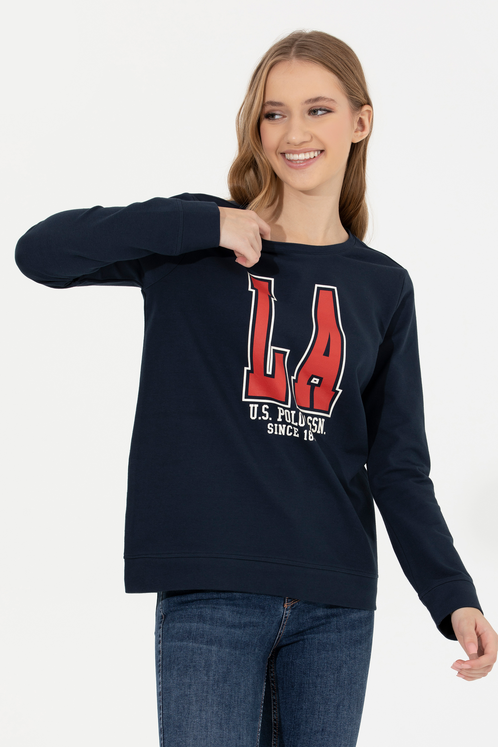 Kadın Lacivert Bisiklet Yaka Sweatshirt - Image 3