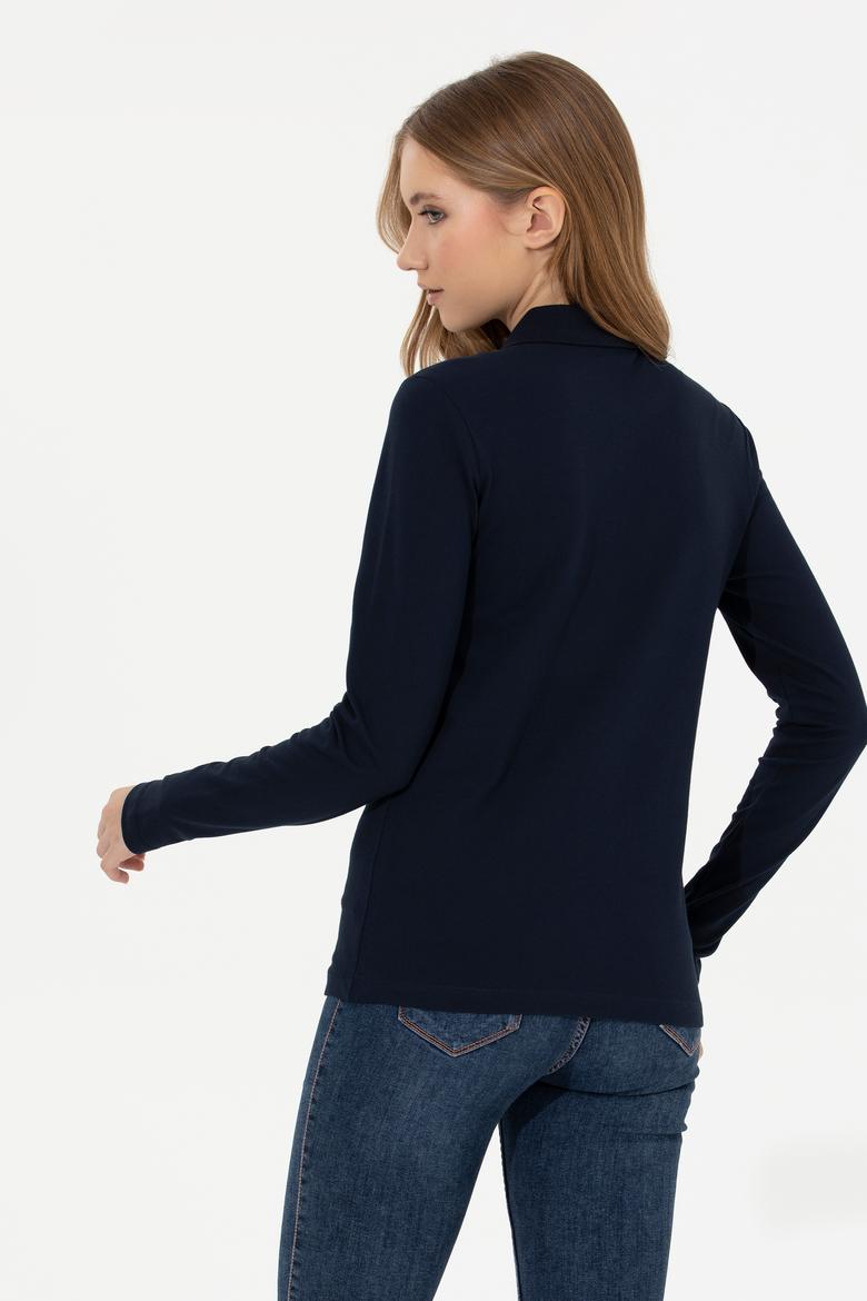 Kadın Lacivert Basic Polo Yaka Sweatshirt - 50261237024