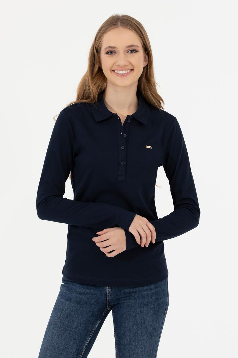Kadın Lacivert Basic Polo Yaka Sweatshirt - 50261237024