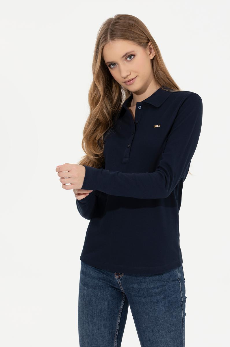 Kadın Lacivert Basic Polo Yaka Sweatshirt