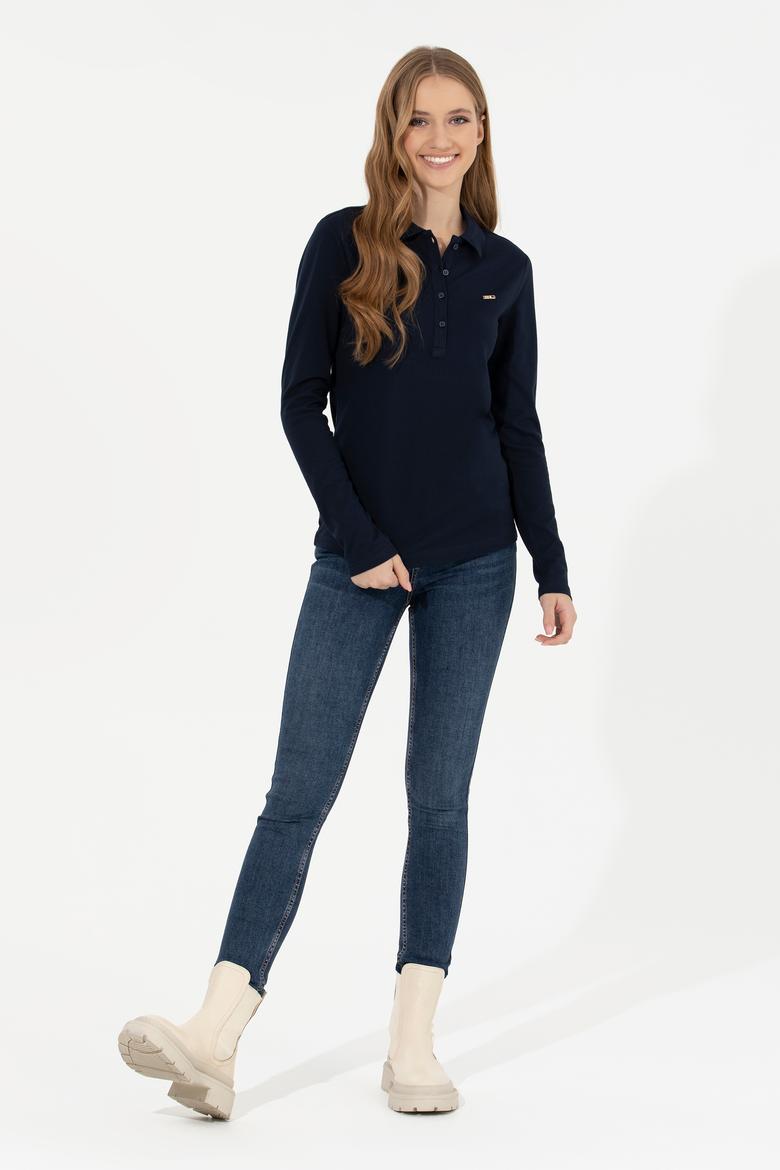 Kadın Lacivert Basic Polo Yaka Sweatshirt - 50261237024