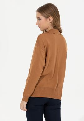 Kadın Camel Melanj V Yaka Kazak - 50253704003