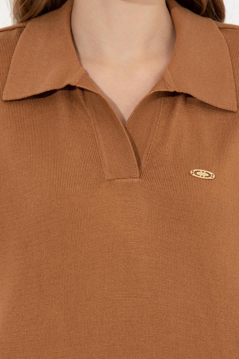 Kadın Camel Melanj V Yaka Kazak - 50253704003