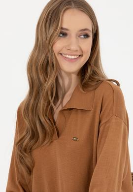 Kadın Camel Melanj V Yaka Kazak - 50253704003