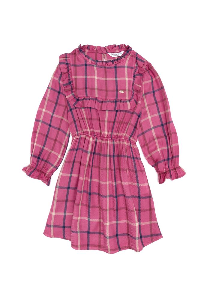 Kız Çocuk Koyu Pembe Dokuma Elbise