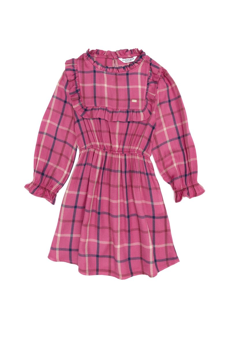 Kız Çocuk Koyu Pembe Dokuma Elbise