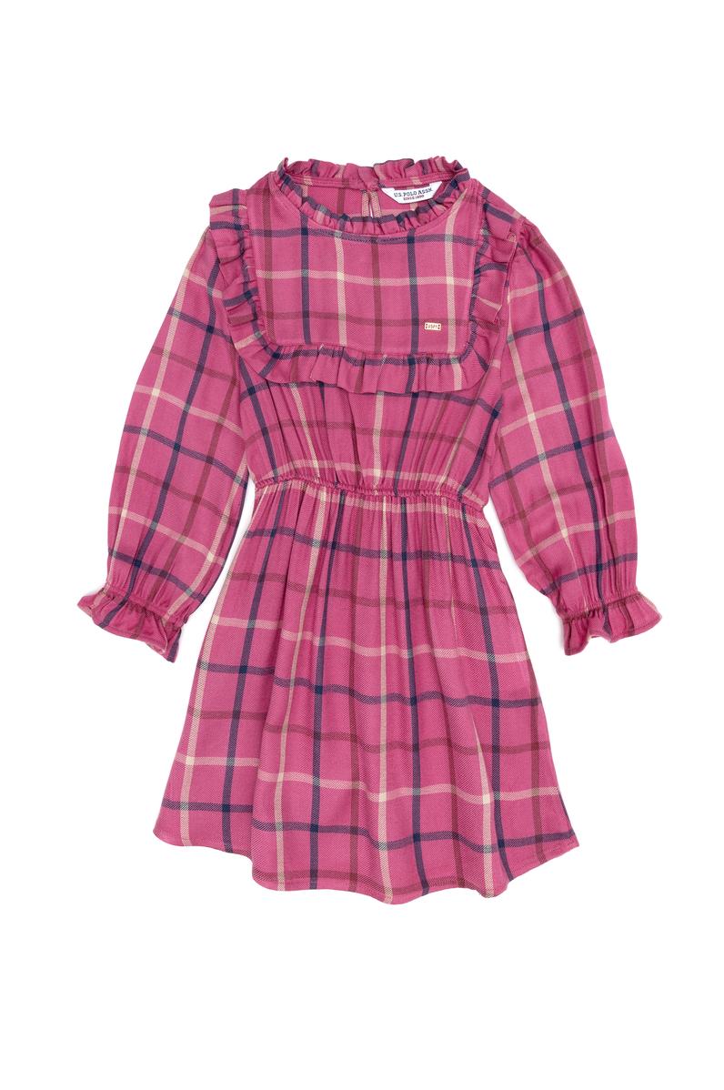 Kız Çocuk Koyu Pembe Dokuma Elbise