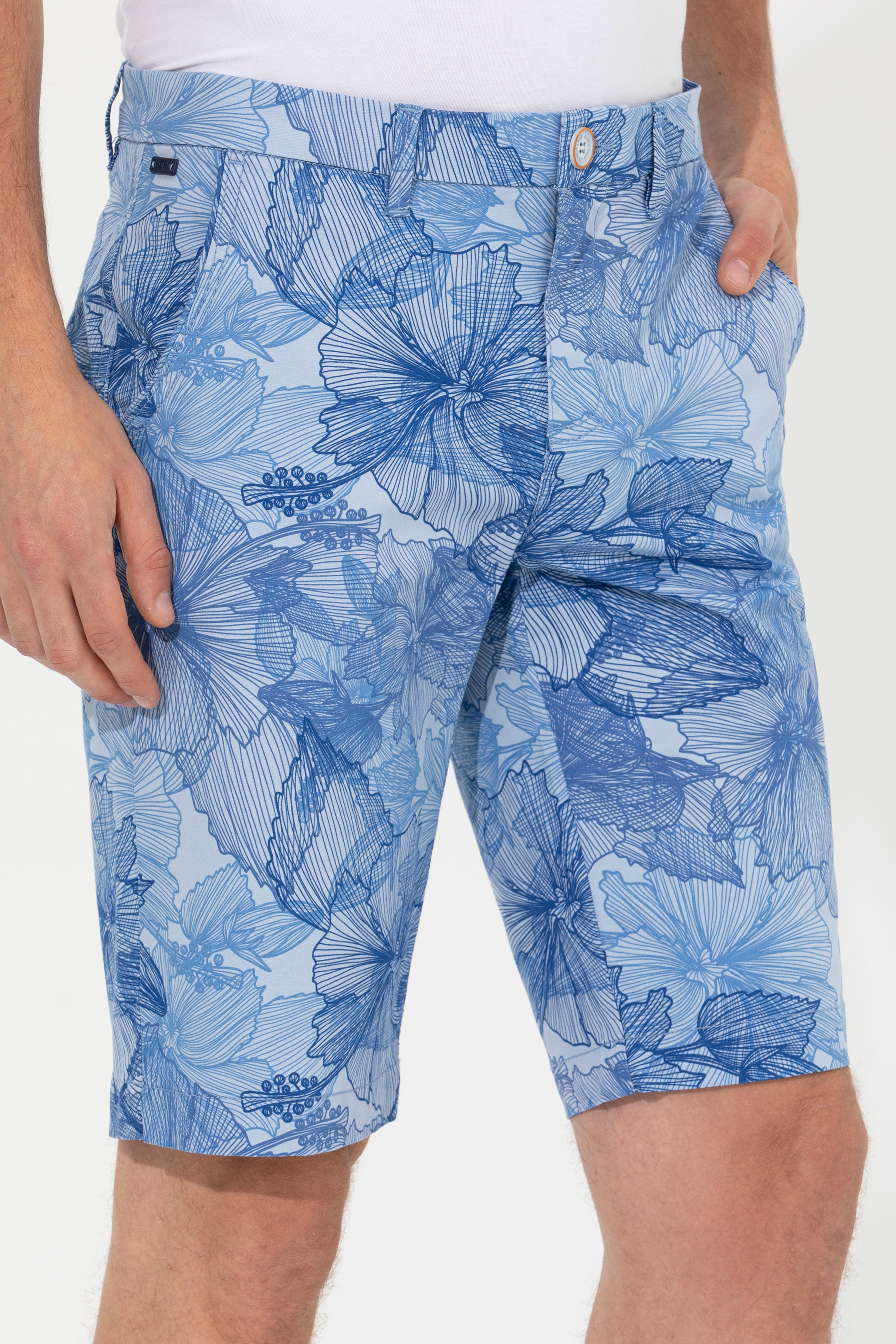 Erkek Mavi Dokuma Bermuda Capri - Image 5