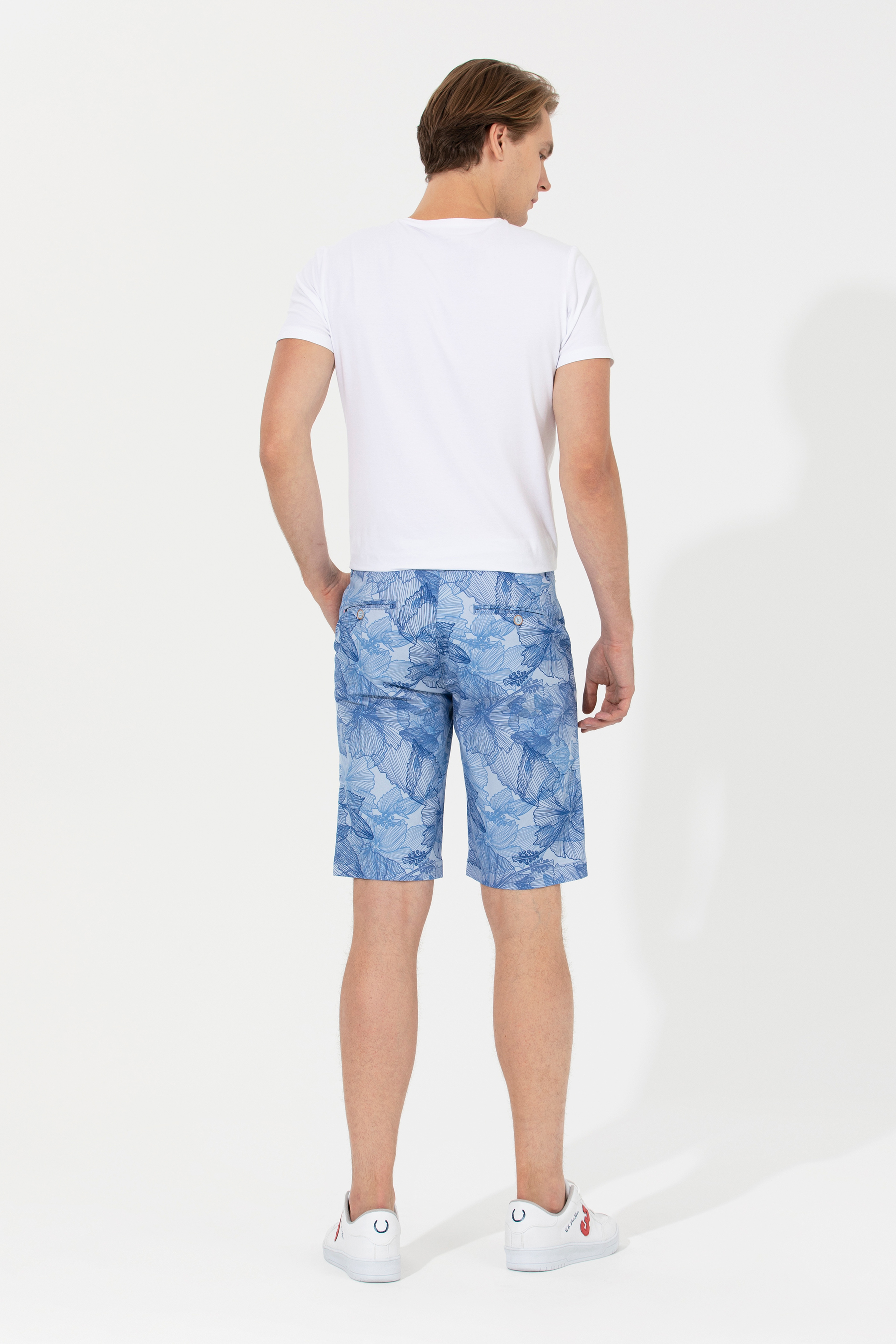 Erkek Mavi Dokuma Bermuda Capri - Image 4
