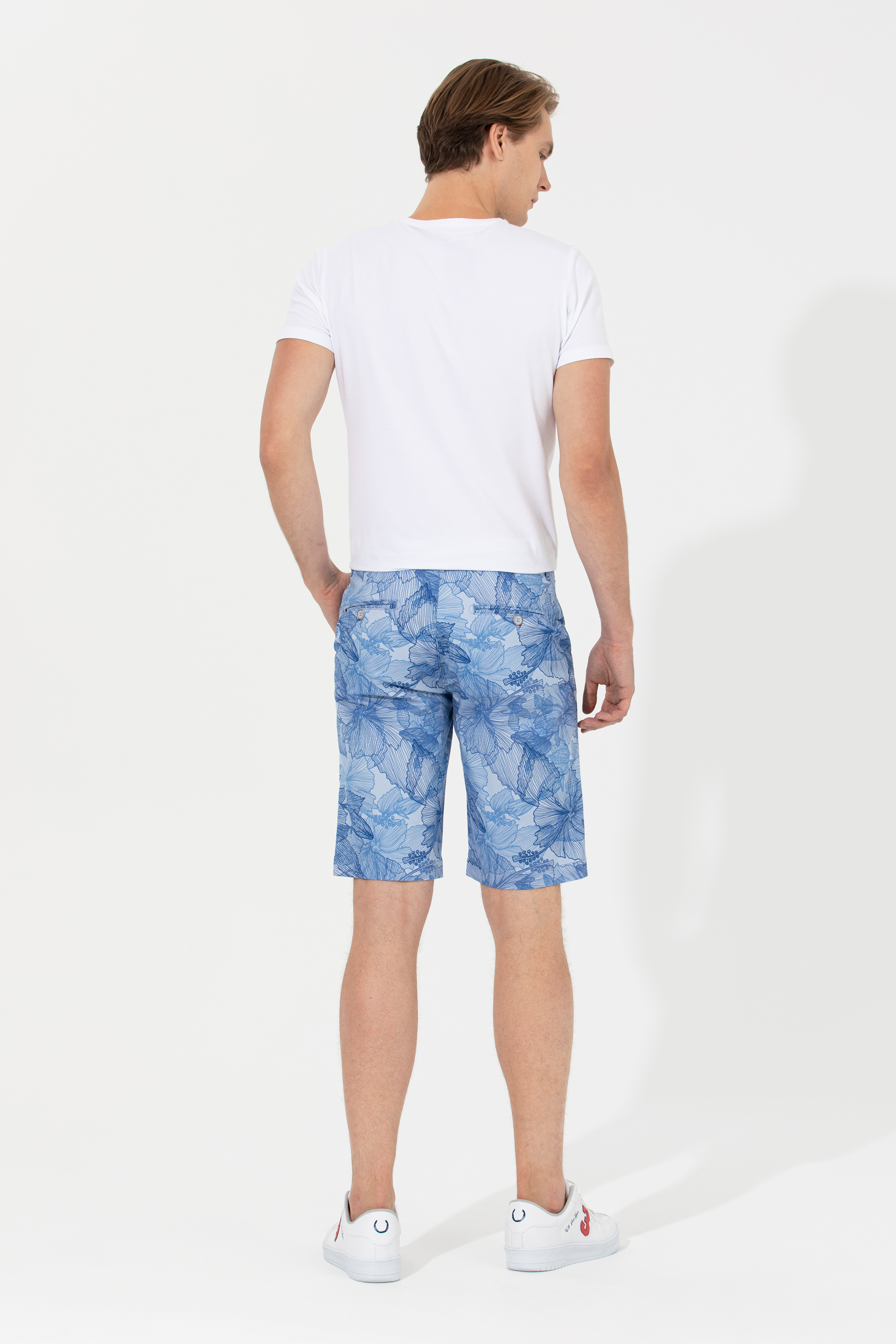 Erkek Mavi Dokuma Bermuda Capri