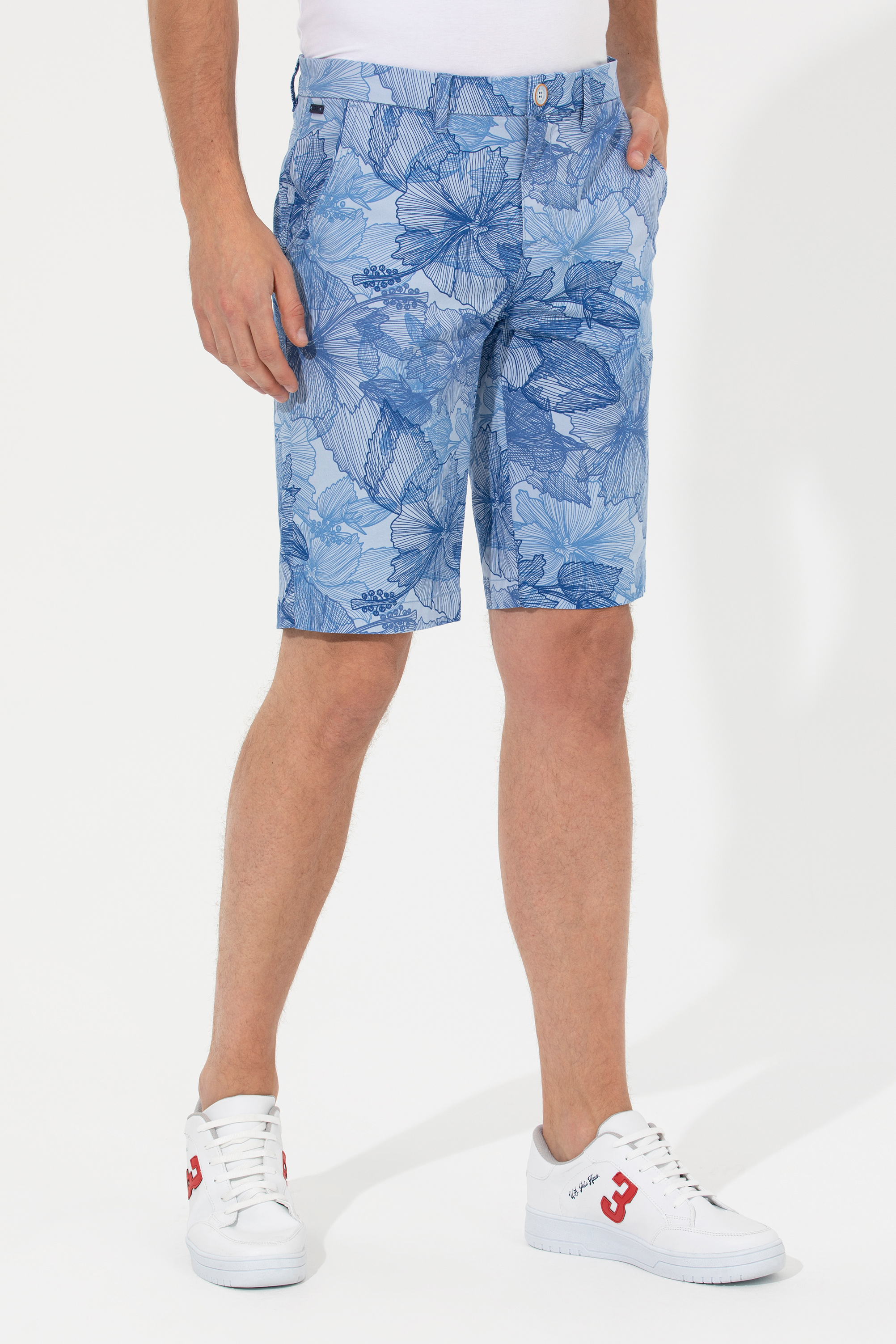 Erkek Mavi Dokuma Bermuda Capri