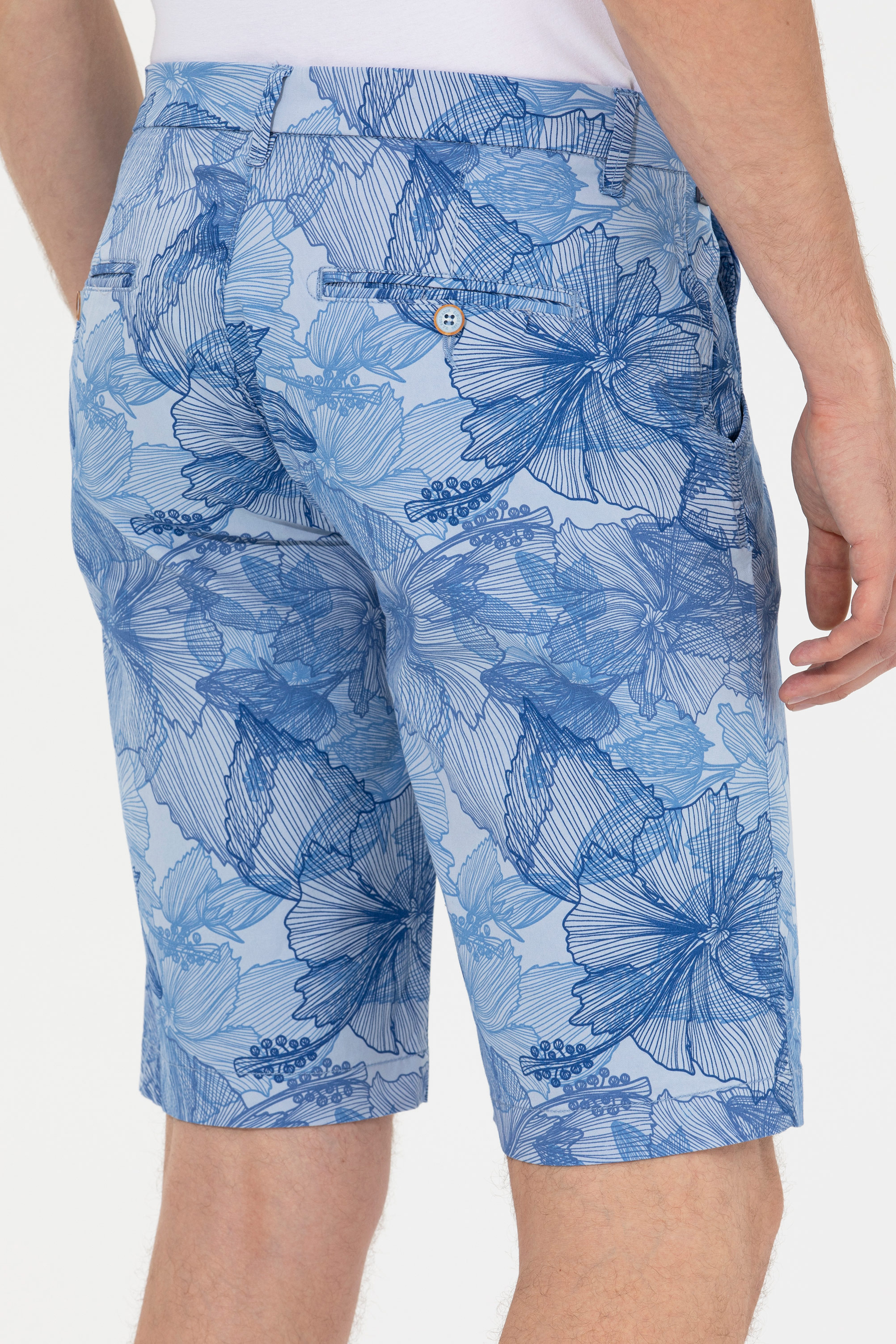Erkek Mavi Dokuma Bermuda Capri
