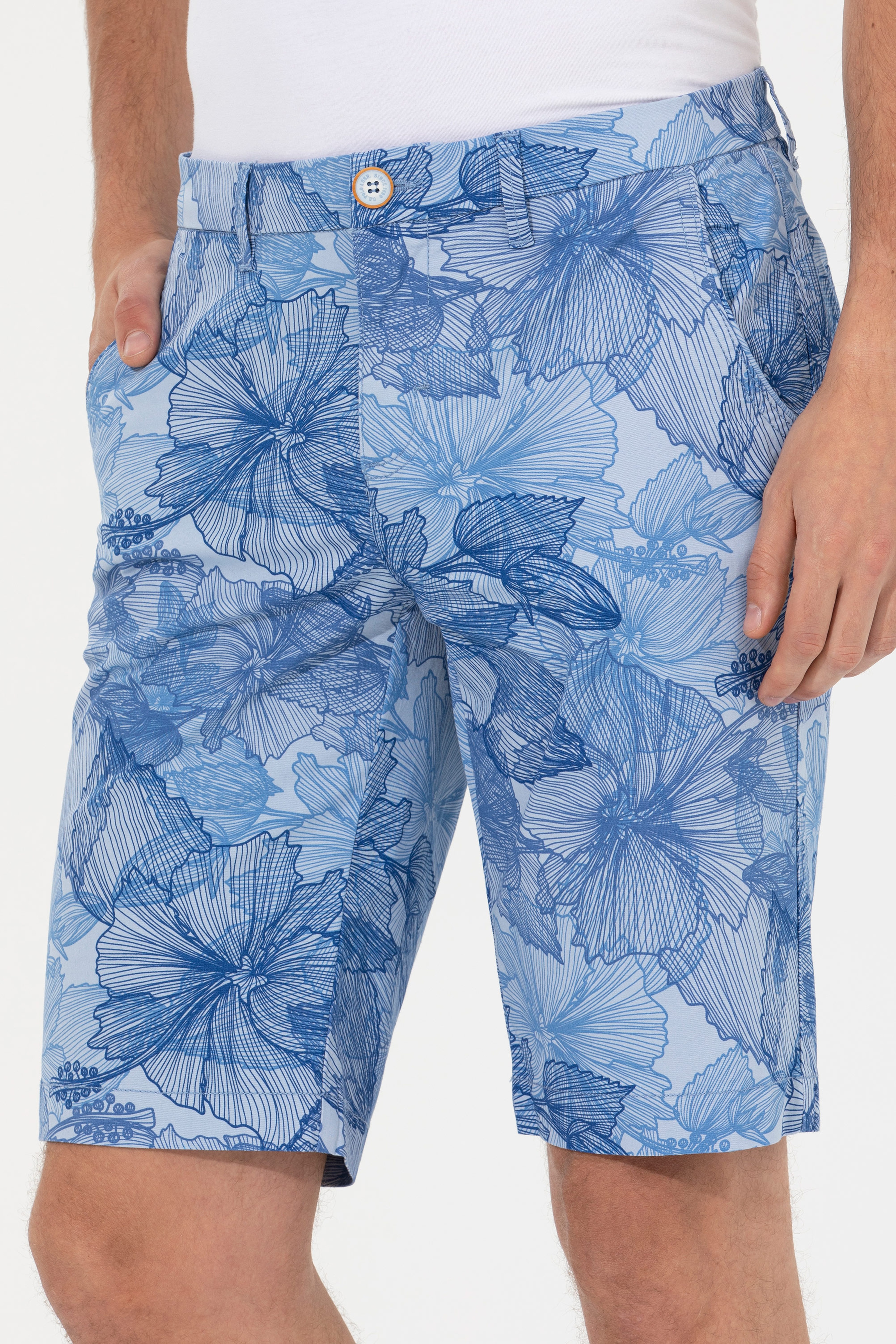 Erkek Mavi Dokuma Bermuda Capri - Image 6
