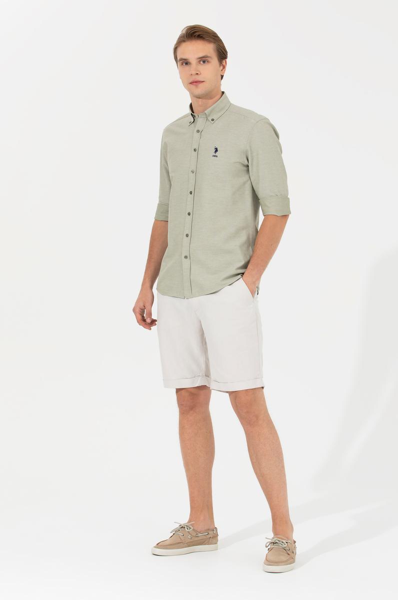 Erkek Gri Dokuma Bermuda Capri