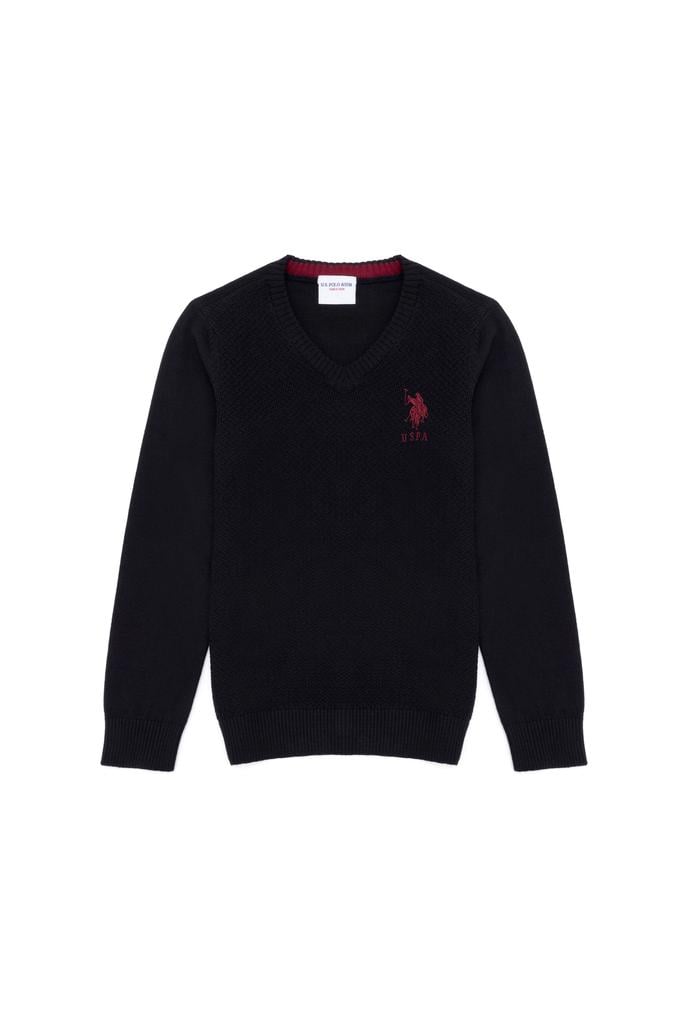 Erkek Çocuk Siyah V Yaka Triko Kazak