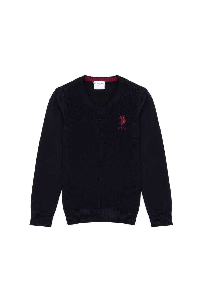 Erkek Çocuk Siyah V Yaka Triko Kazak