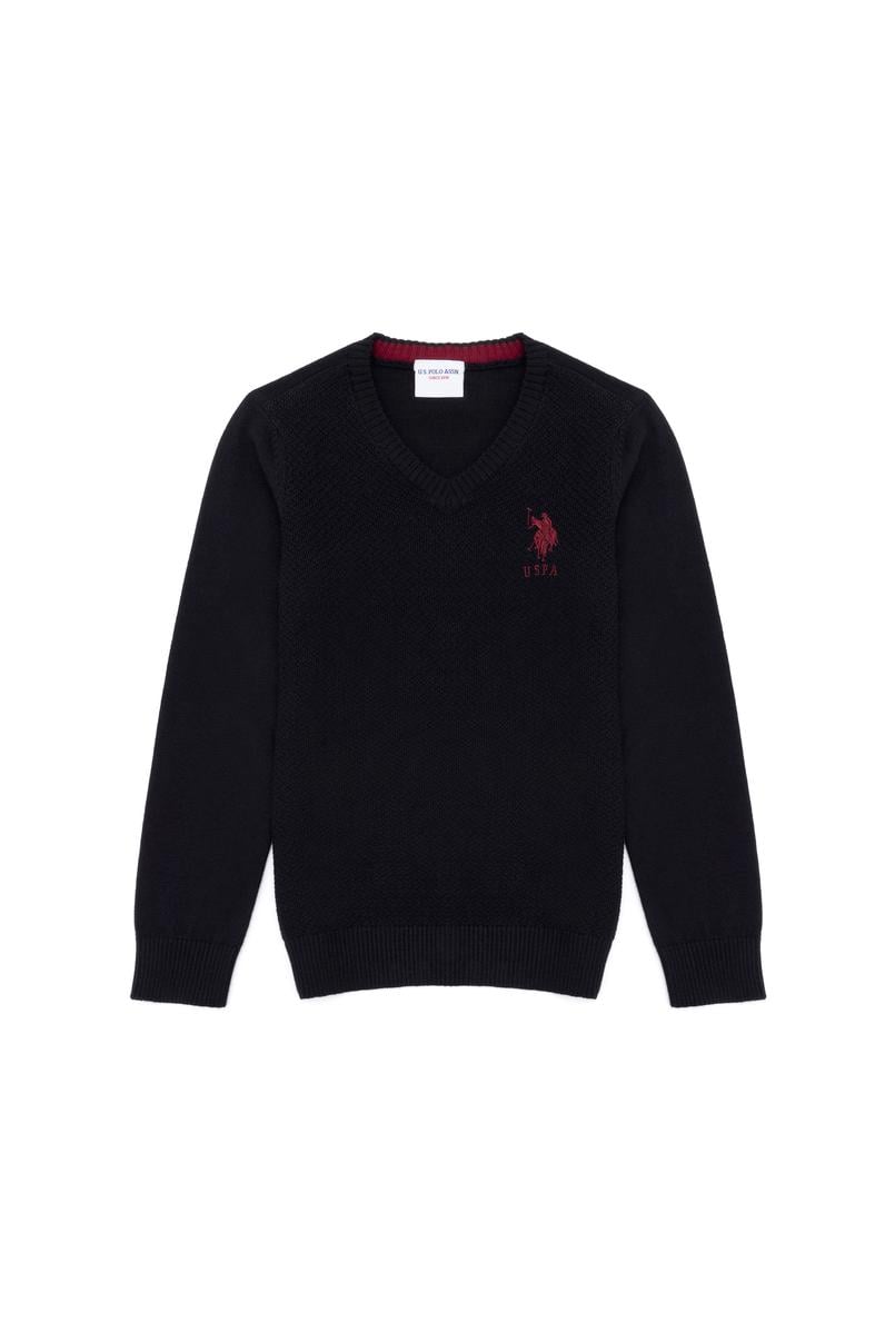 Erkek Çocuk Siyah V Yaka Triko Kazak