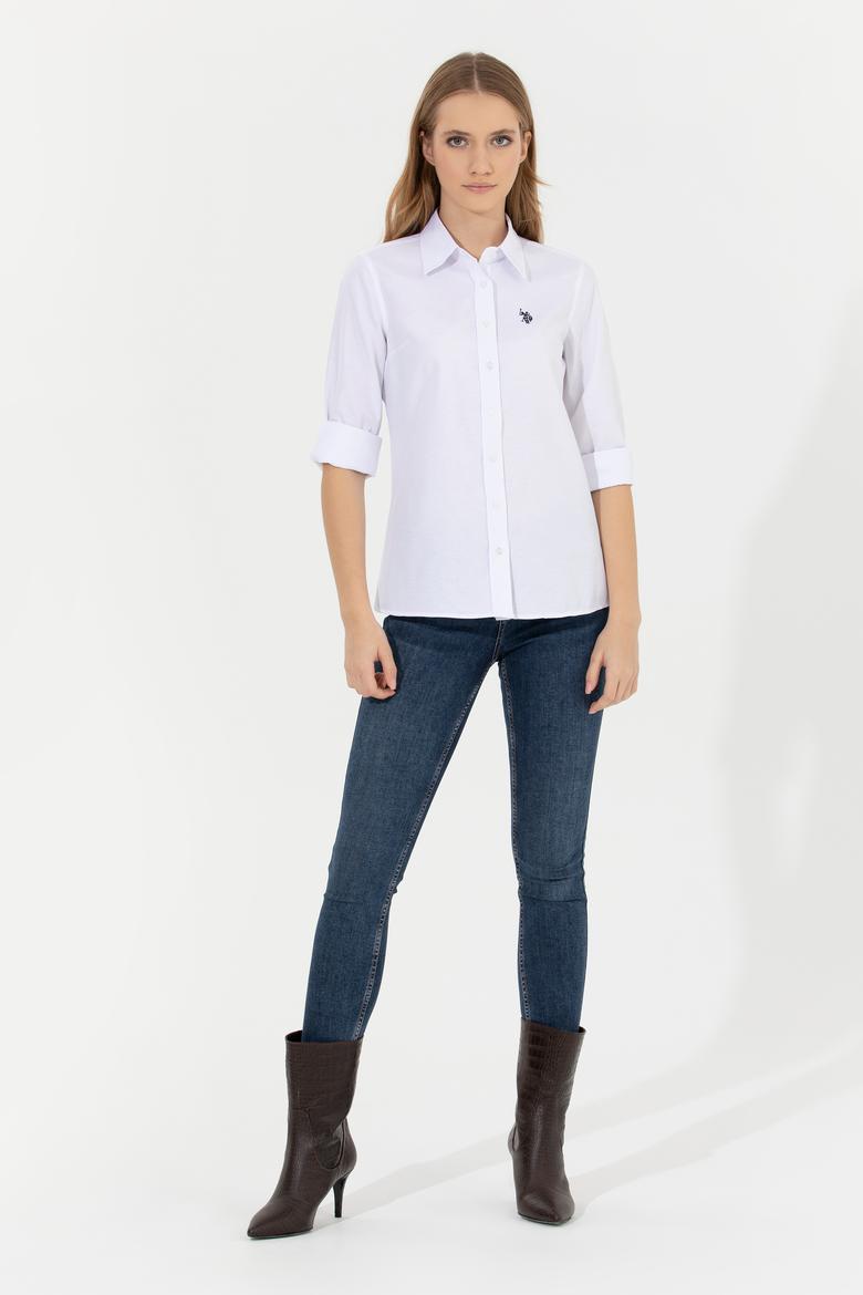 Kadın Beyaz Uzun Kollu Basic Gömlek - 50261431005