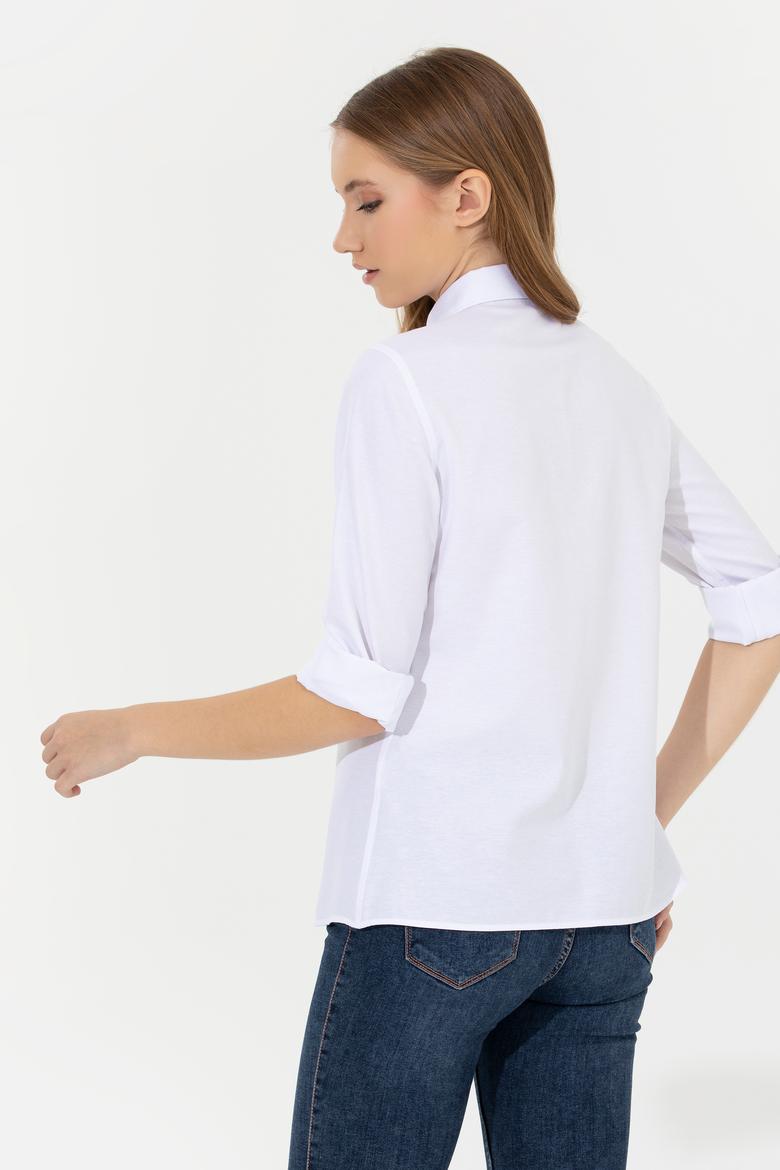 Kadın Beyaz Uzun Kollu Basic Gömlek - 50261431005