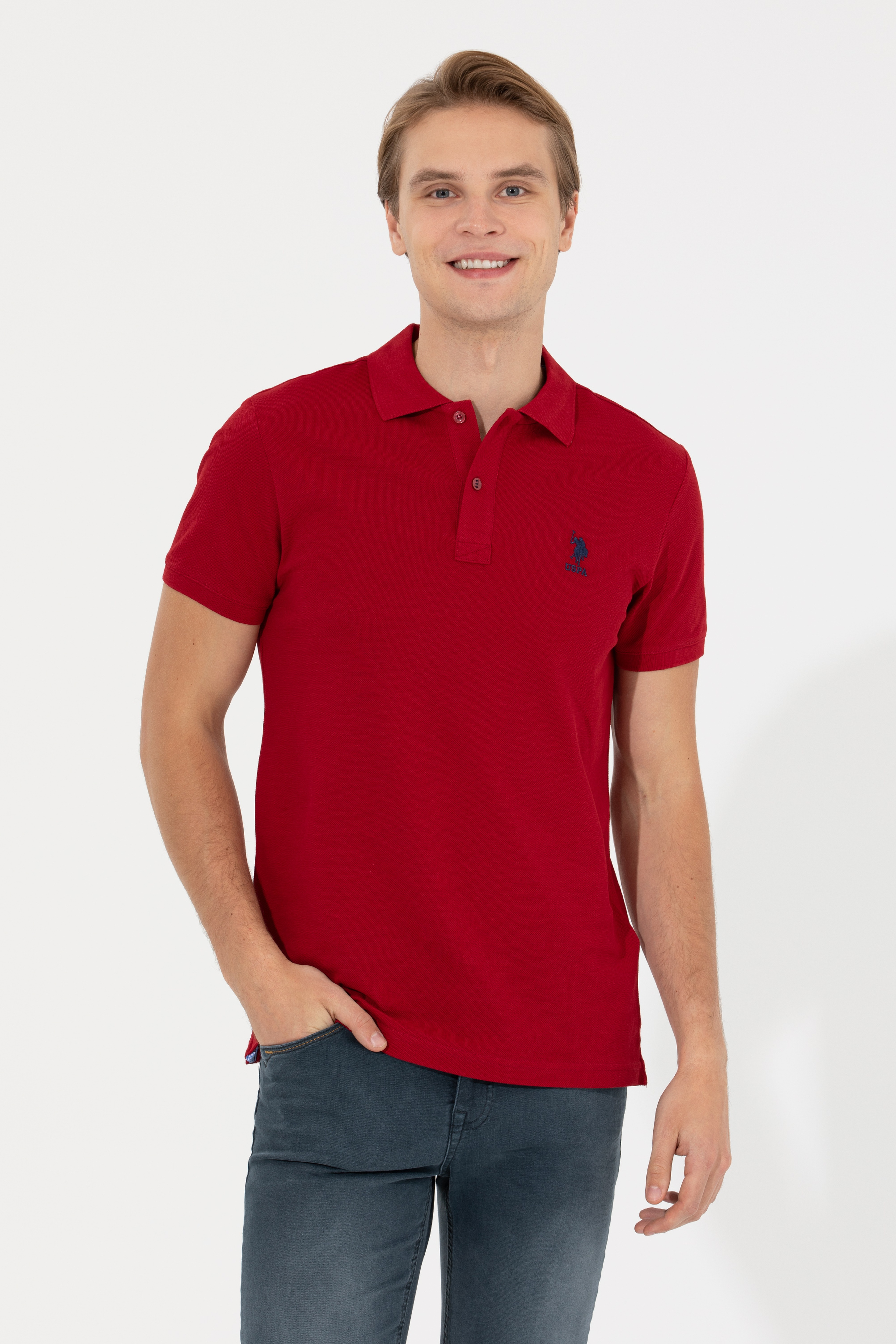 Erkek Bordo Basic Polo Yaka Tişört - Image 2