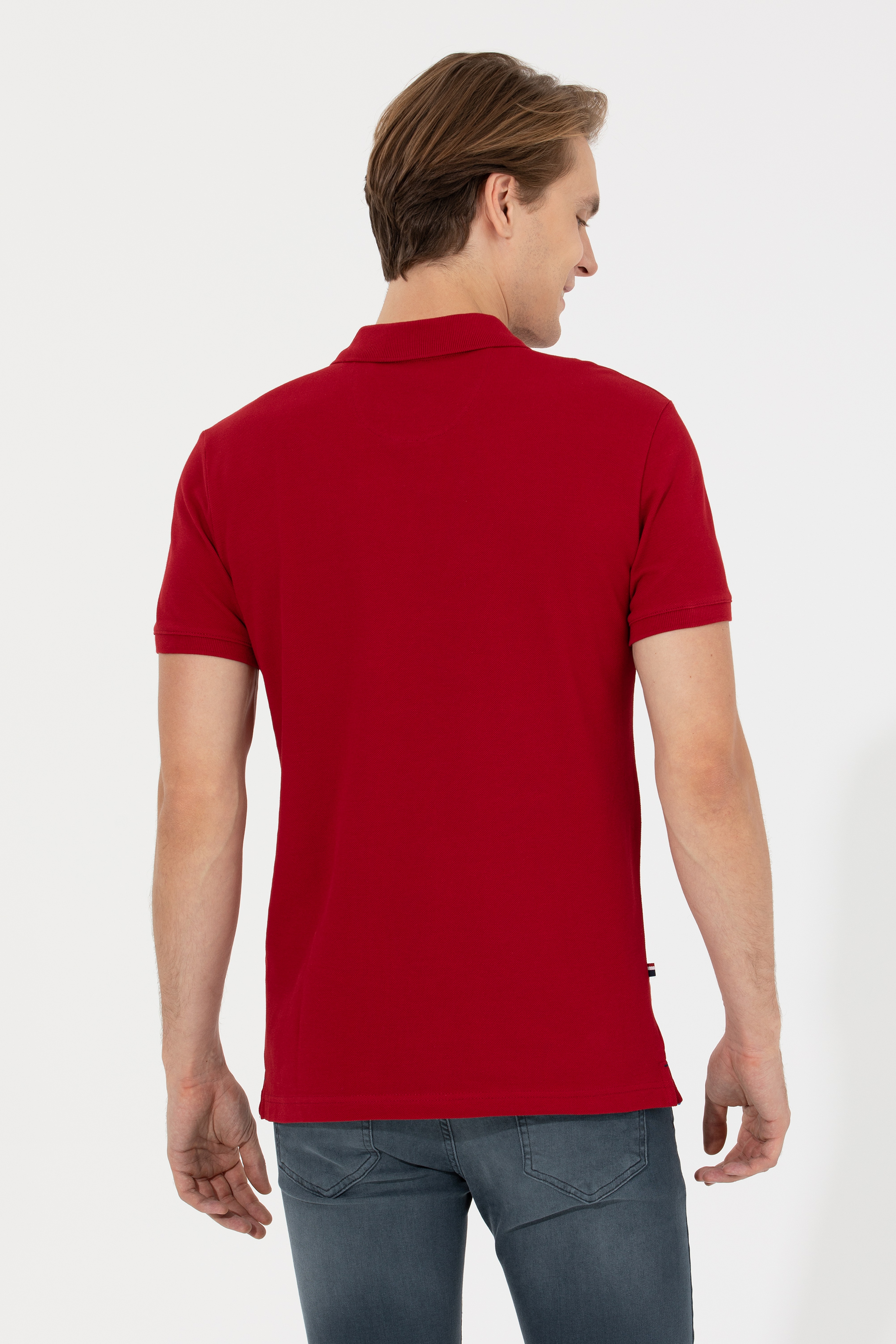 Erkek Bordo Basic Polo Yaka Tişört - Image 5
