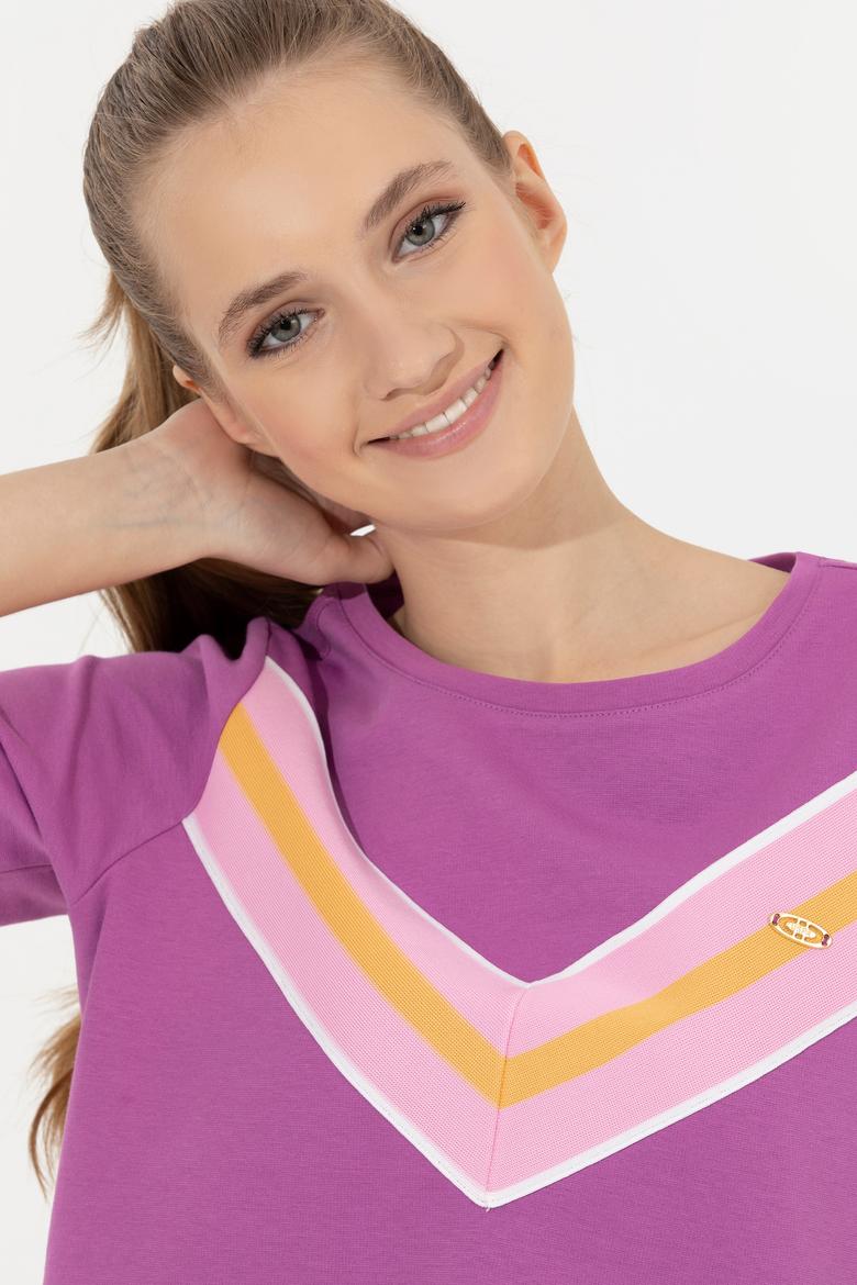 Kadın Menekşe Bisiklet Yaka Tişört - 50248982014