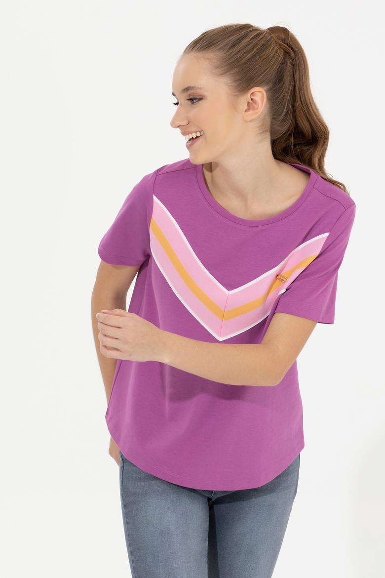 Kadın Menekşe Bisiklet Yaka Tişört - 50248982014