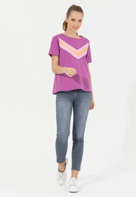 Kadın Menekşe Bisiklet Yaka Tişört - 50248982014