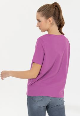 Kadın Menekşe Bisiklet Yaka Tişört - 50248982014