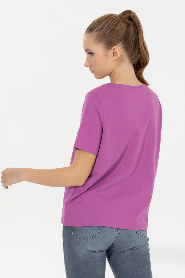 Kadın Menekşe Bisiklet Yaka Tişört - 50248982014