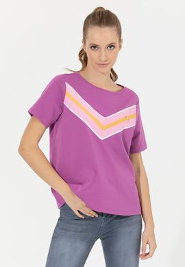 Kadın Menekşe Bisiklet Yaka Tişört - 50248982014
