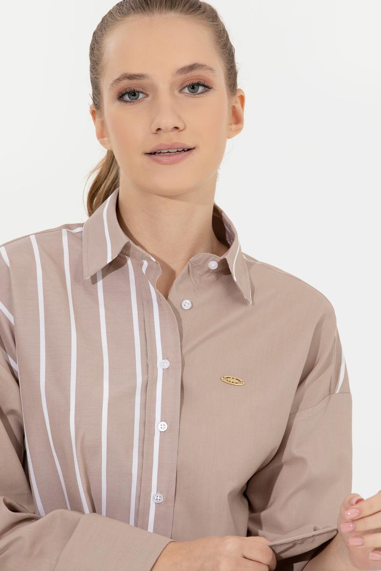 Kadın Bej Uzun Kollu Gömlek - 50254560012