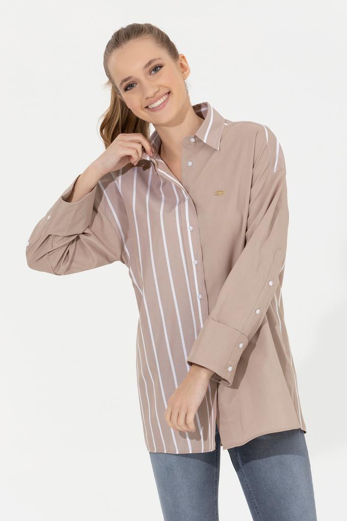 Kadın Bej Uzun Kollu Gömlek