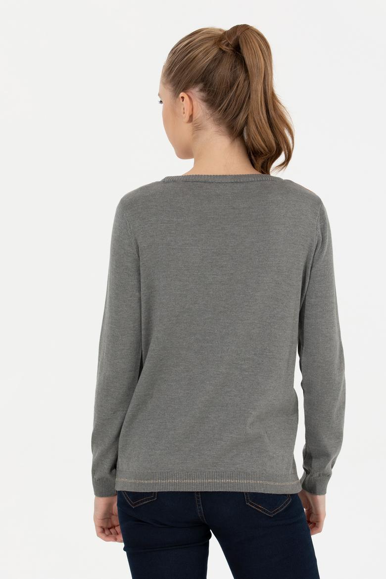 Kadın Gri Melanj Kazak - 50253070011