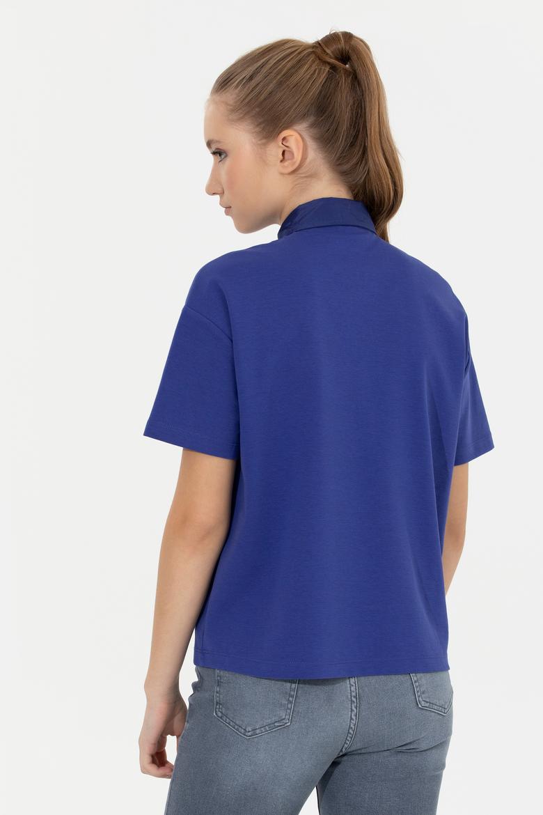 Kadın Mavi Polo Yaka Tişört - 50249038005