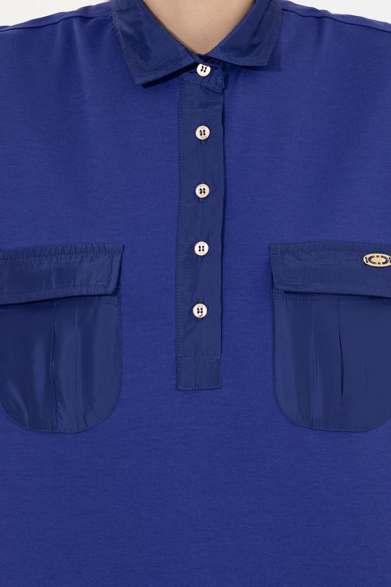 Kadın Mavi Polo Yaka Tişört - 50249038005