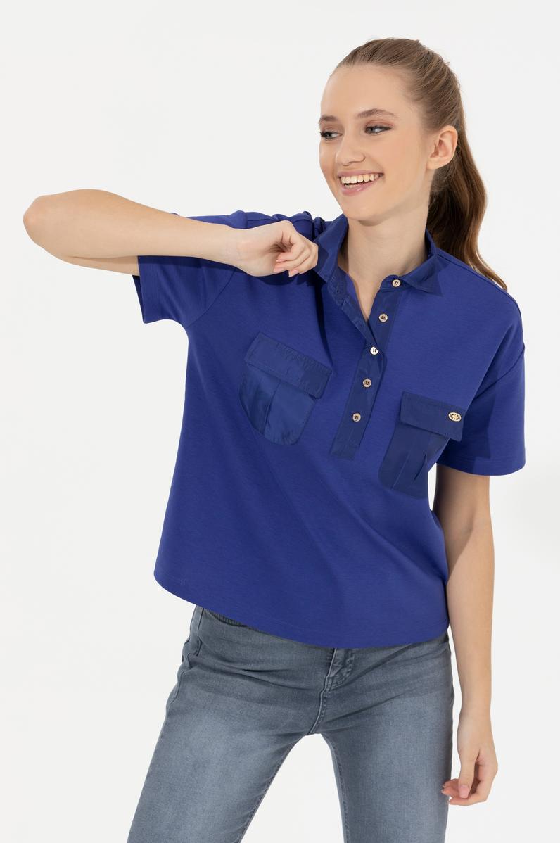 Kadın Mavi Polo Yaka Tişört