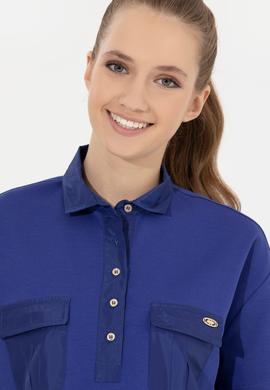 Kadın Mavi Polo Yaka Tişört - 50249038005