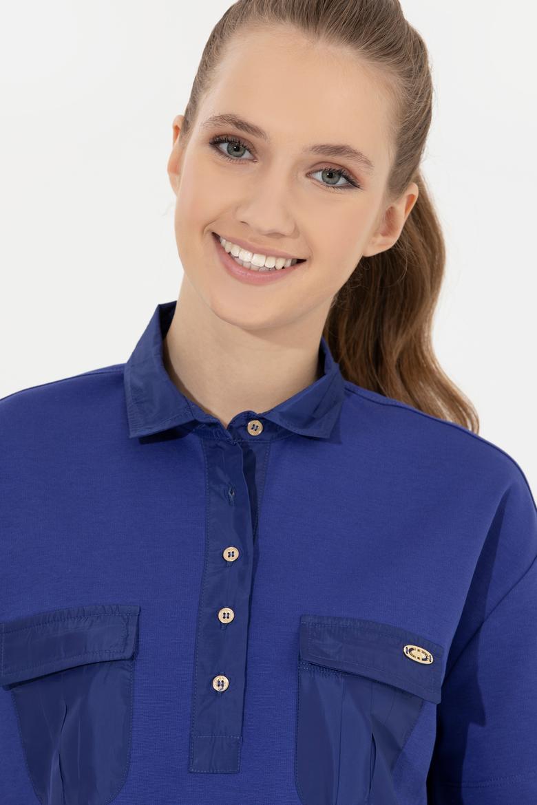 Kadın Mavi Polo Yaka Tişört - 50249038005