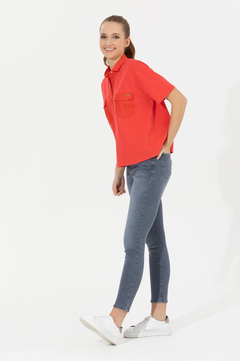 Kadın Kırmızı Polo Yaka Tişört - 50249038012