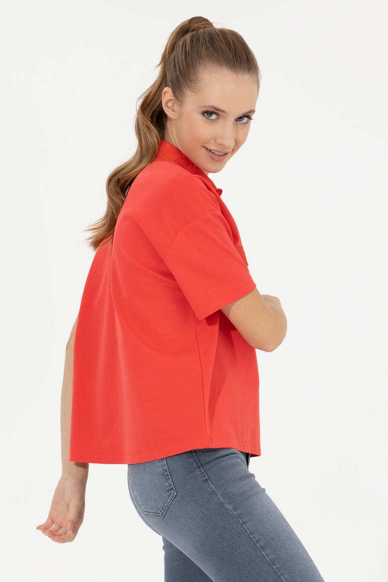 Kadın Kırmızı Polo Yaka Tişört - 50249038012