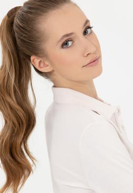 Kadın Ekru Basic Polo Yaka Sweatshirt - 50261237016
