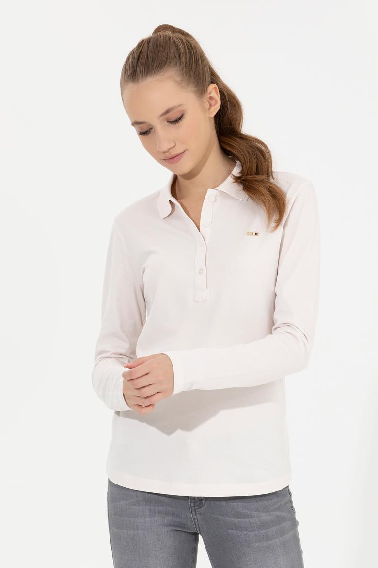 Kadın Ekru Basic Polo Yaka Sweatshirt - 50261237016