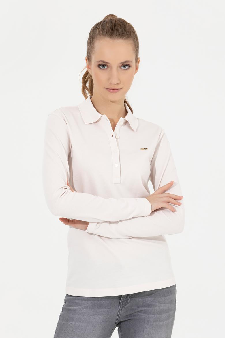 Kadın Ekru Basic Polo Yaka Sweatshirt